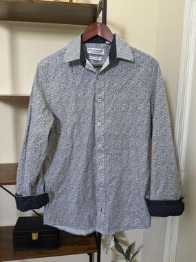 Nick Graham Men's Medium Navy & White Micro-Print Button Down Everywhere Shirt